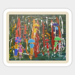 A Splash of Colour in the Rain, Umbrella painting Sticker